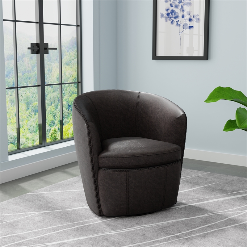 Pemberly Row Set of 2 Vintage Slate All Italian Leather Swivel Club Chair
