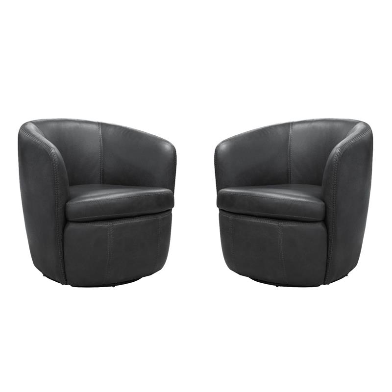 Pemberly Row Set of 2 Vintage Slate All Italian Leather Swivel Club Chair