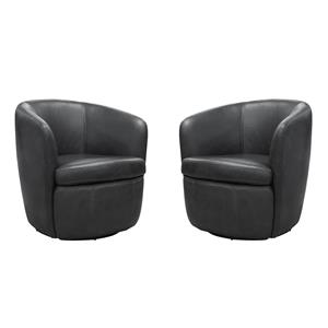 Pemberly Row Set of 2 Vintage Slate All Italian Leather Swivel Club Chair