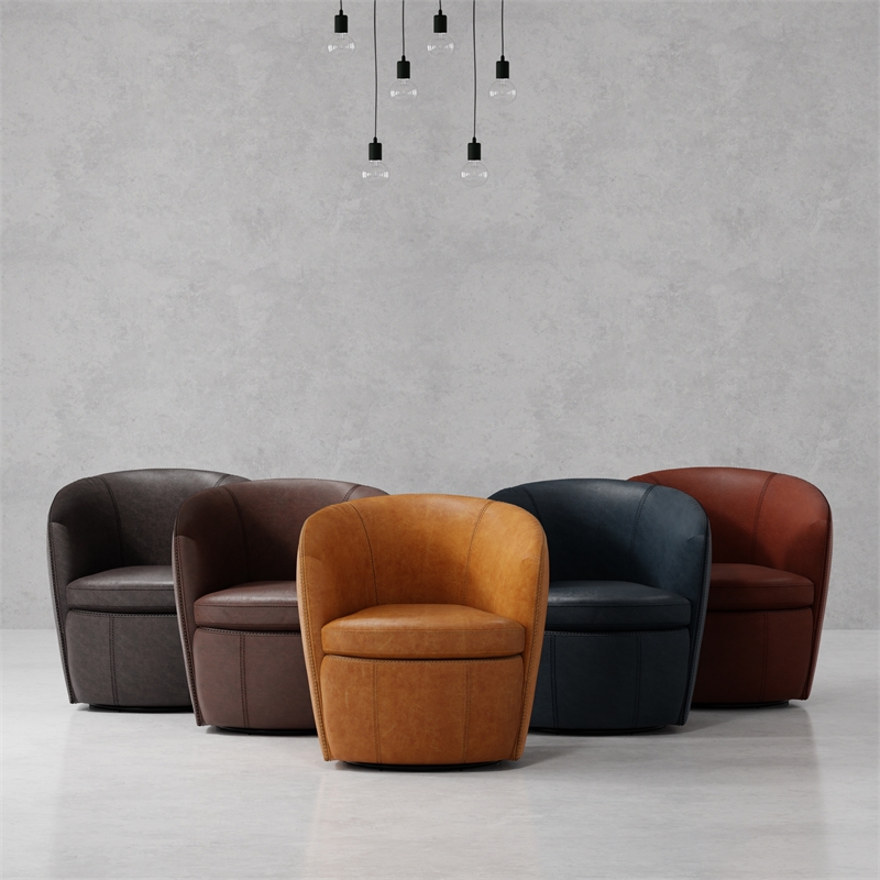 Pemberly Row Set of 2 Vintage Brown All Italian Leather Swivel Club Chair