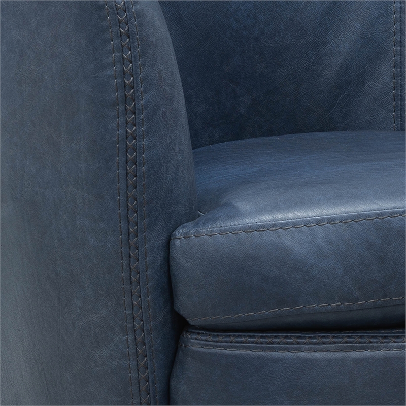 Pemberly Row Set of 2 Vintage Navy All Italian Leather Swivel Club Chair