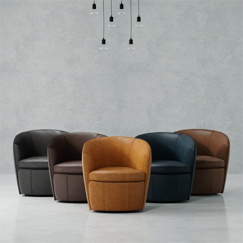 Pemberly Row Set of 2 Vintage Navy All Italian Leather Swivel Club Chair
