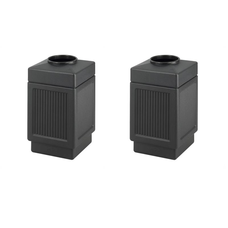 Pemberly Row Set of 2 Black Recessed Panel 38 Gallon Indoor/Outdoor Receptacle