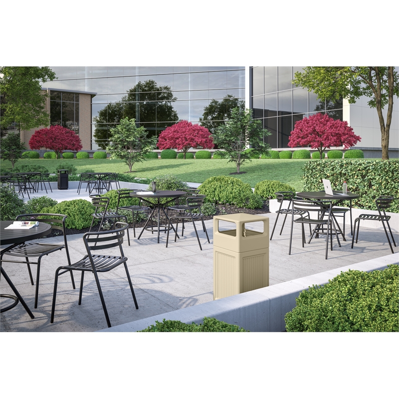 Pemberly Row Set of 2 Plastic Trash Cans with Recessed Panel Receptacles in Tan
