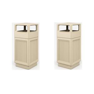 Pemberly Row Set of 2 Plastic Trash Cans with Recessed Panel Receptacles in Tan