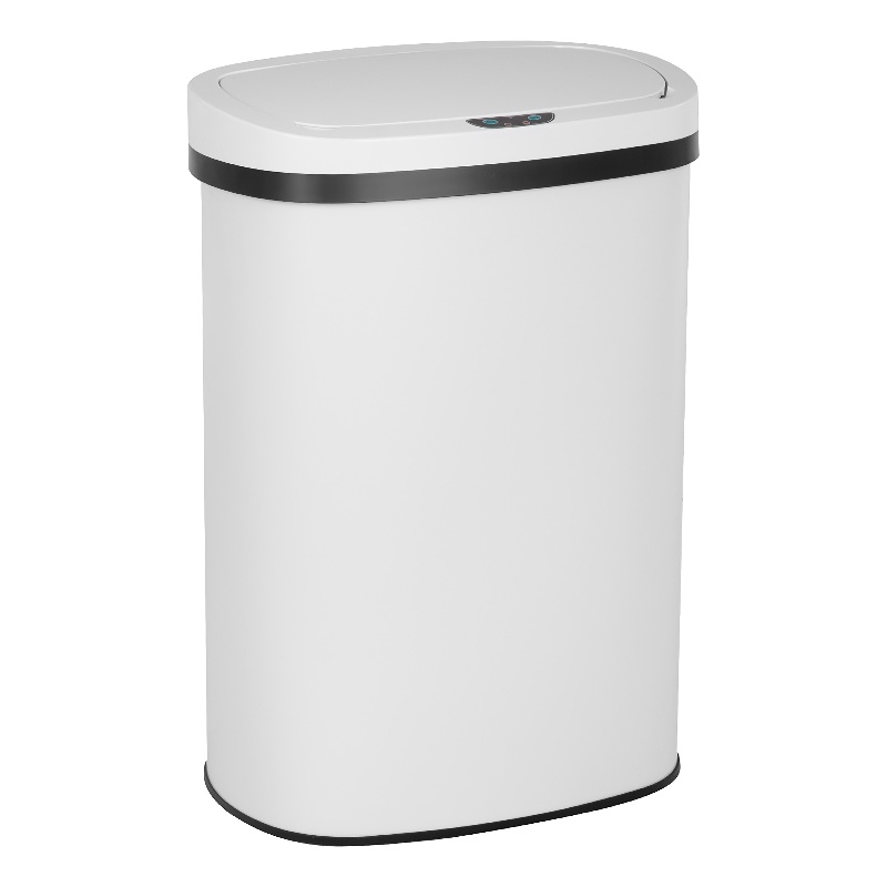 Pemberly Row Set of 2 13 Gallon Steel Motion Sensor Automatic White Trash Cans