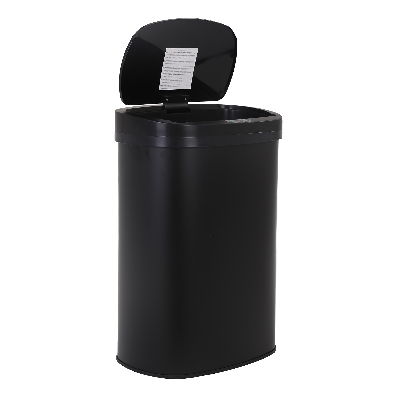 Pemberly Row Set of 2 13 Gallon Steel Motion Sensor Automatic Black Trash Cans