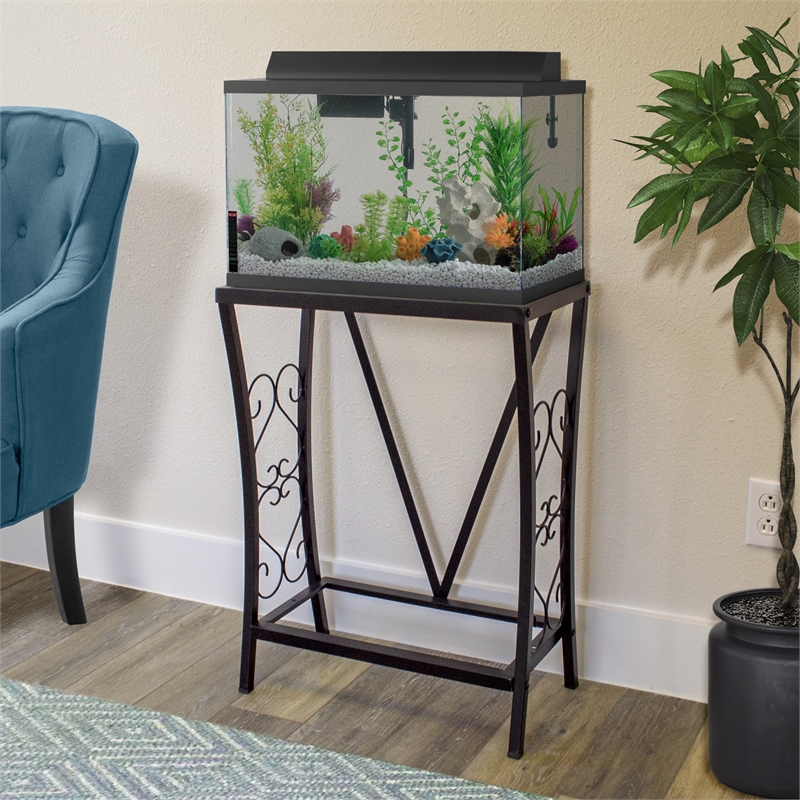 Pemberly Row Traditional 10 Gallon Metal Aquarium Stand in Black