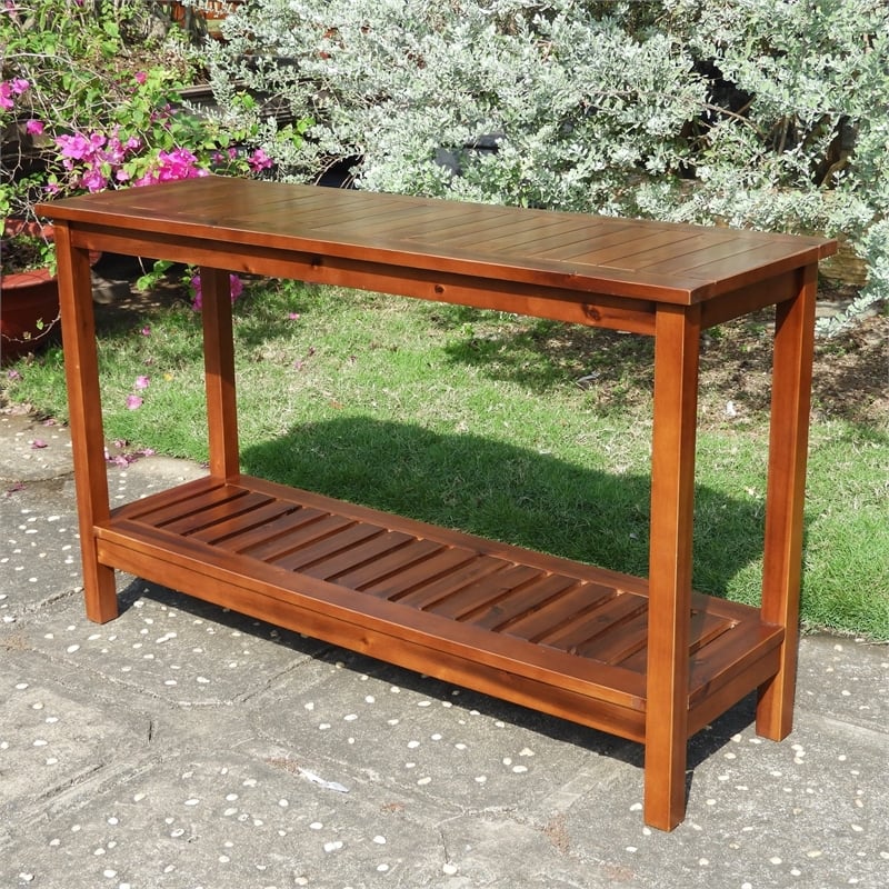 Pemberly Row 2-Tier Premium Acacia Hardwood Console Table in Brown