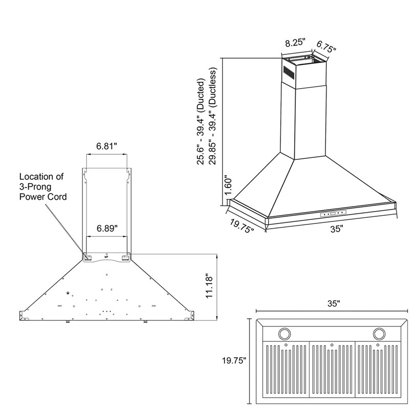 Pemberly Row 36 in. 380 CFM Ducted Wall Mount Range Hood in Stainless Steel