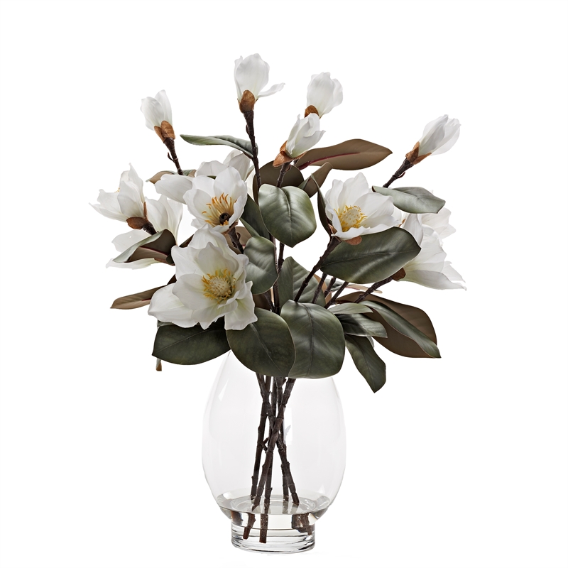 Pemberly Row Modern / Contemporary White Magnolias in Socle Vase