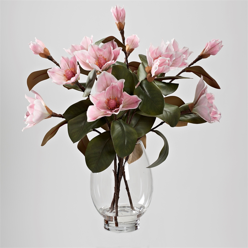 Pemberly Row Modern / Contemporary Pink Magnolia Stems in Socle Vase
