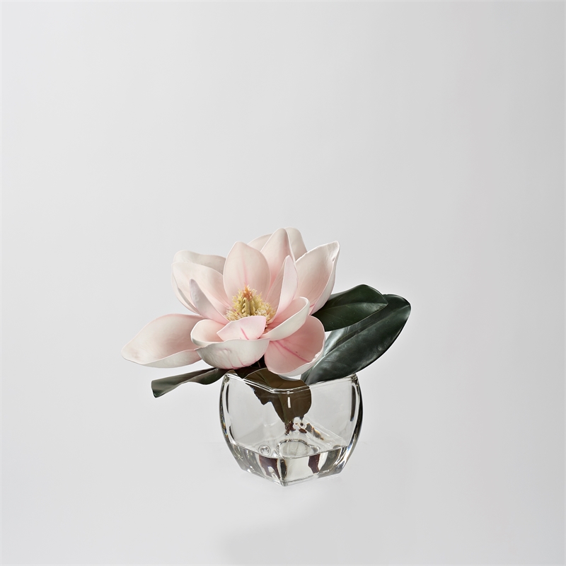 Pemberly Row Contemporary Pink Eva Magnolia Stem in Bevel Vase