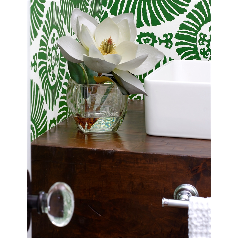 Pemberly Row Contemporary White Eva Magnolia Stem in Bevel Vase