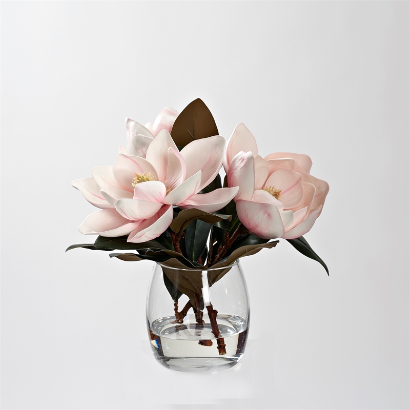 Pemberly Row Contemporary Pink Eva Magnolia Stems in Tumbler Vase