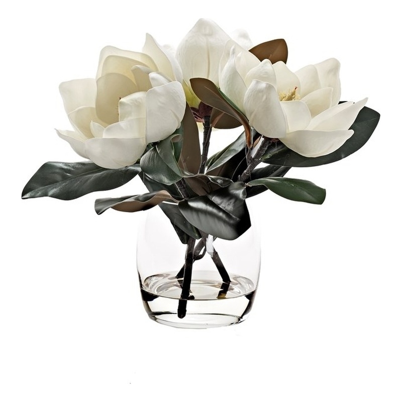 Pemberly Row Contemporary White Eva Magnolia Stems in Tumbler Vase