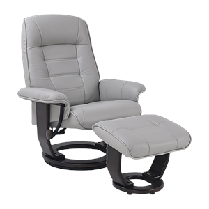 Pemberly Row Contemporary Gray Leather Swivel Recliner with Matching Ottoman