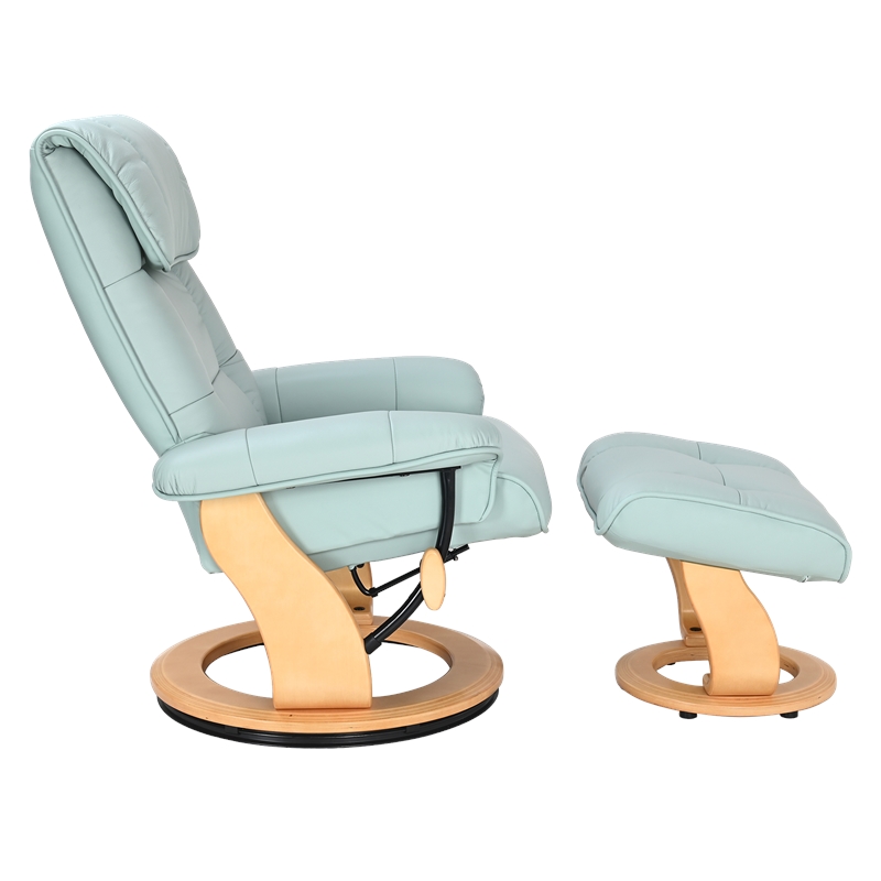 Pemberly Row Contemporary Blue Leather Swivel Recliner with Matching Ottoman