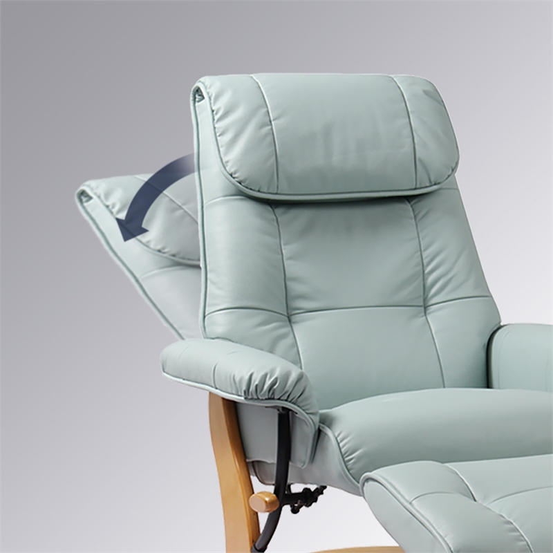 Pemberly Row Contemporary Blue Leather Swivel Recliner with Matching Ottoman