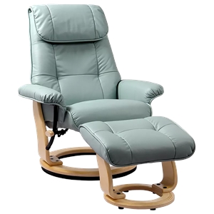 Pemberly Row Contemporary Blue Leather Swivel Recliner with Matching Ottoman