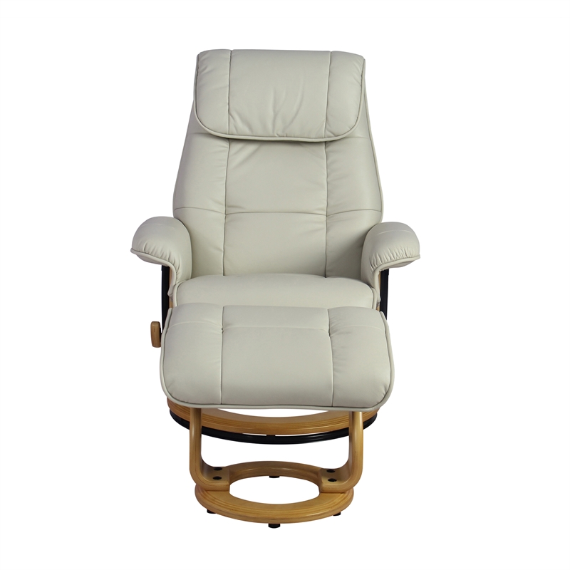 Pemberly Row Contemporary Cream Leather Swivel Recliner with Matching Ottoman