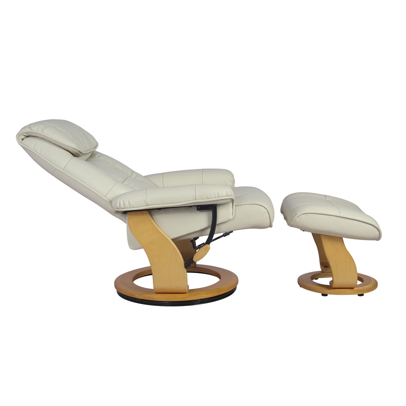 Pemberly Row Contemporary Cream Leather Swivel Recliner with Matching Ottoman