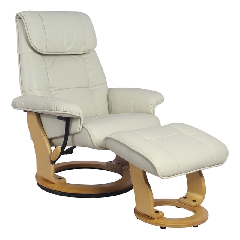 Pemberly Row Contemporary Cream Leather Swivel Recliner with Matching Ottoman