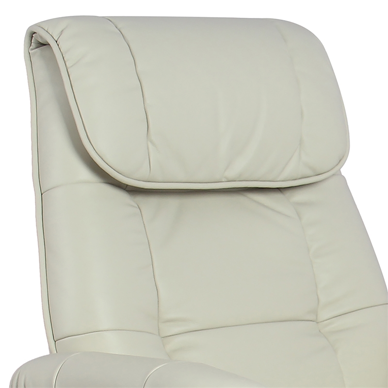 Pemberly Row Contemporary Cream Leather Swivel Recliner with Matching Ottoman