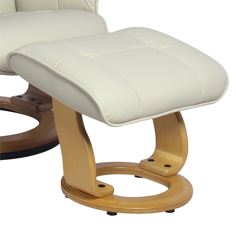 Pemberly Row Contemporary Cream Leather Swivel Recliner with Matching Ottoman