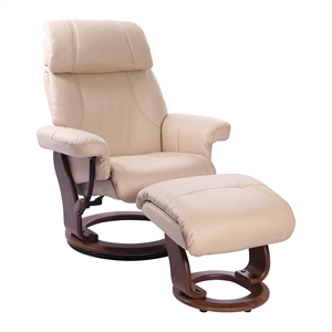 Pemberley Row Faux Leather Beige Recliner Chair Circular Swivel Ottoman 31.8&quotWx37.4&quotDx42.5&quotH Unassembled