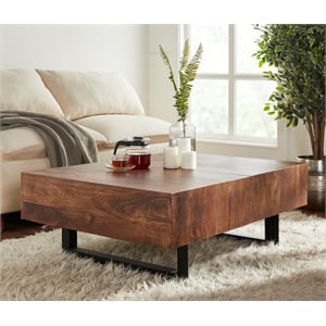 Pemberley Row Solid Wood Walnut Coffee Table Rectangular Storage 42.5&quot x 33&quot x 16&quot Unassembled
