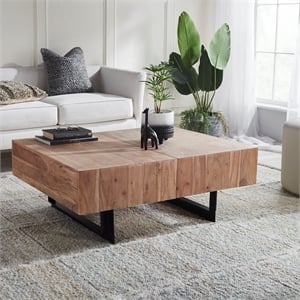 Pemberley Row Solid Wood Iron Natural Coffee Table Rectangular Sliding Top 42.5&quotx33&quotx16&quot Unassembled