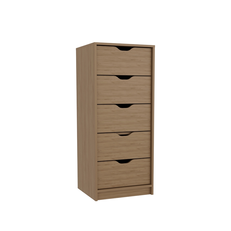 Pemberly Row Contemporary Engineered Wood 5-Drawers Dresser in Macadamia