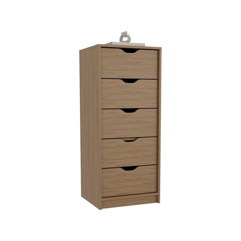 Pemberly Row Contemporary Engineered Wood 5-Drawers Dresser in Macadamia