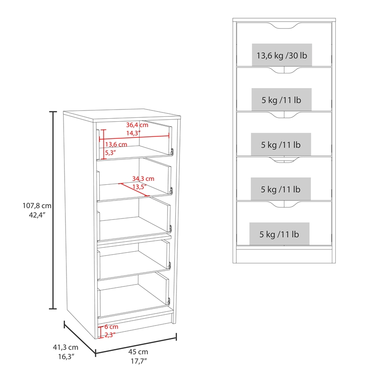 Pemberly Row Contemporary Engineered Wood 5-Drawers Dresser in Macadamia