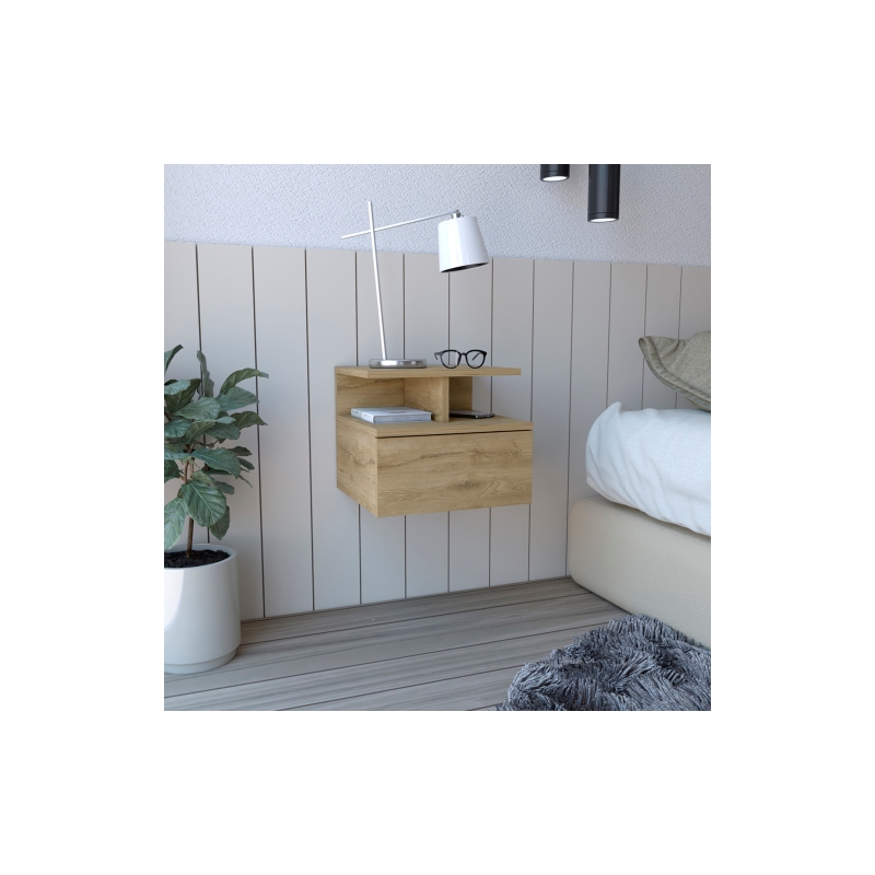 Pemberly Row Contemporary Floating Nightstand Engineered Wood Macadamia