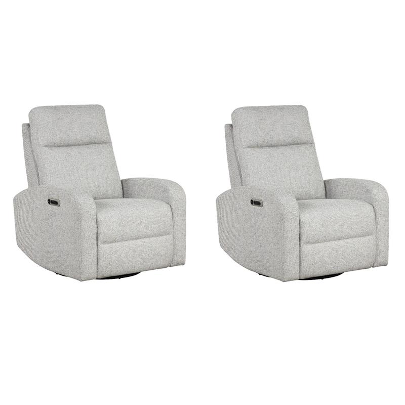 Pemberly Row Set of 2 Contemporary Fabric Power Swivel Glider Recliner in Beige