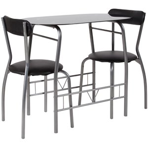 Pemberly Row Contemporary 3 Piece Glass Top Bistro Set in Black