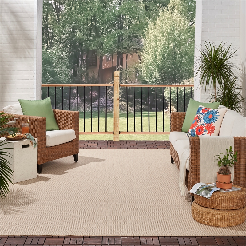 Pemberly Row Contemporary 10' x 14' Rectangle Natural Fabric Area Rug