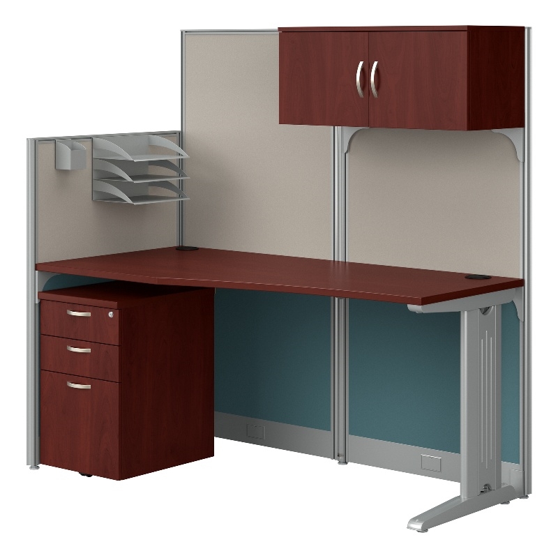 Pemberly Row Set of 4 Engineered Wood Cubicle Desk with Storage in Hansen Cherry