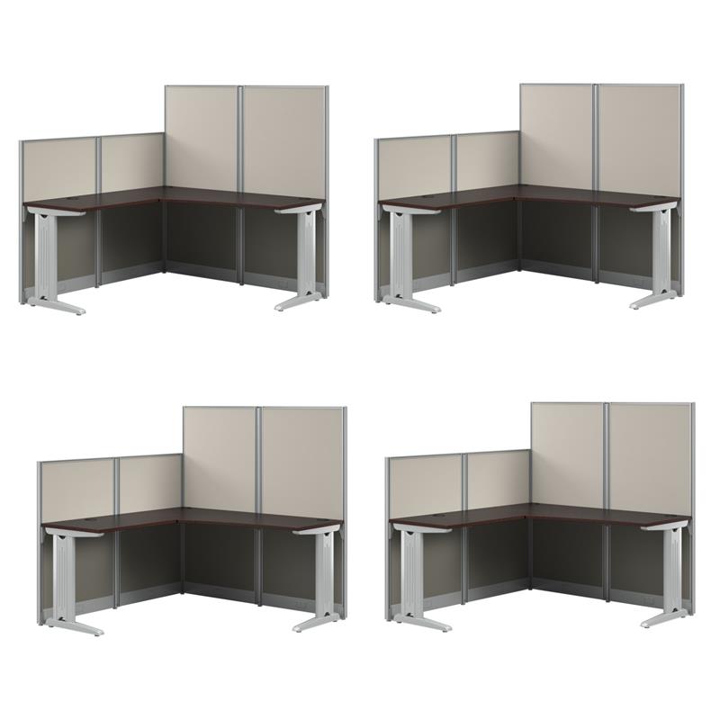 Pemberly Row Set of 4 Engineered Wood 65W L Shaped Cubicle Desk in Mocha Cherry
