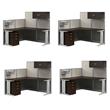Pemberly Row Set of 4 Engineered Wood L Shaped Cubicle Desk Set in Mocha Cherry