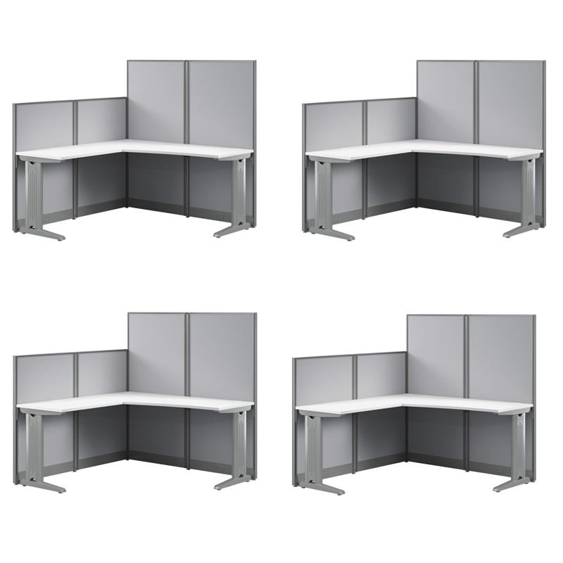 Pemberly Row Set of 4 Engineered Wood 65W L Shaped Cubicle Desk in Pure White