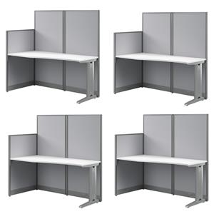 Pemberly Row Set of 4 Engineered Wood Straight Cubicle Desk in Pure White