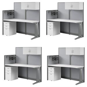 Pemberly Row Set of 4 Engineered Wood 65W Cubicle Desk with Storage - Pure White