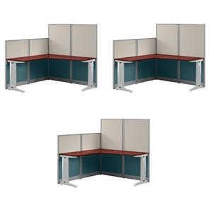 Pemberly Row Set of 3 Engineered Wood 65W L Shaped Cubicle Desk in Hansen Cherry