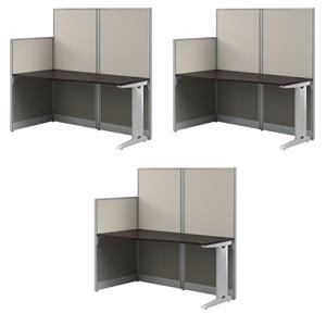 Pemberly Row Set of 3 Engineered Wood 65W Straight Cubicle Desk in Mocha Cherry