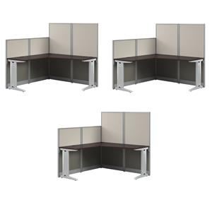 Pemberly Row Set of 3 Engineered Wood 65W L Shaped Cubicle Desk in Mocha Cherry