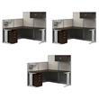 Pemberly Row Set of 3 Engineered Wood L Shaped Cubicle Desk Set in Mocha Cherry