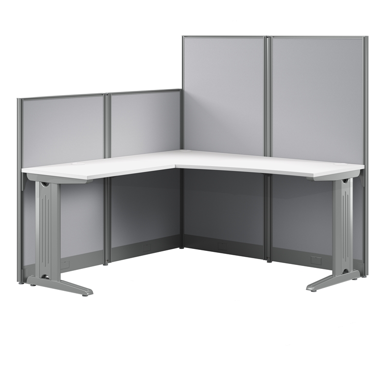 Pemberly Row Set of 3 Engineered Wood 65W L Shaped Cubicle Desk in Pure White